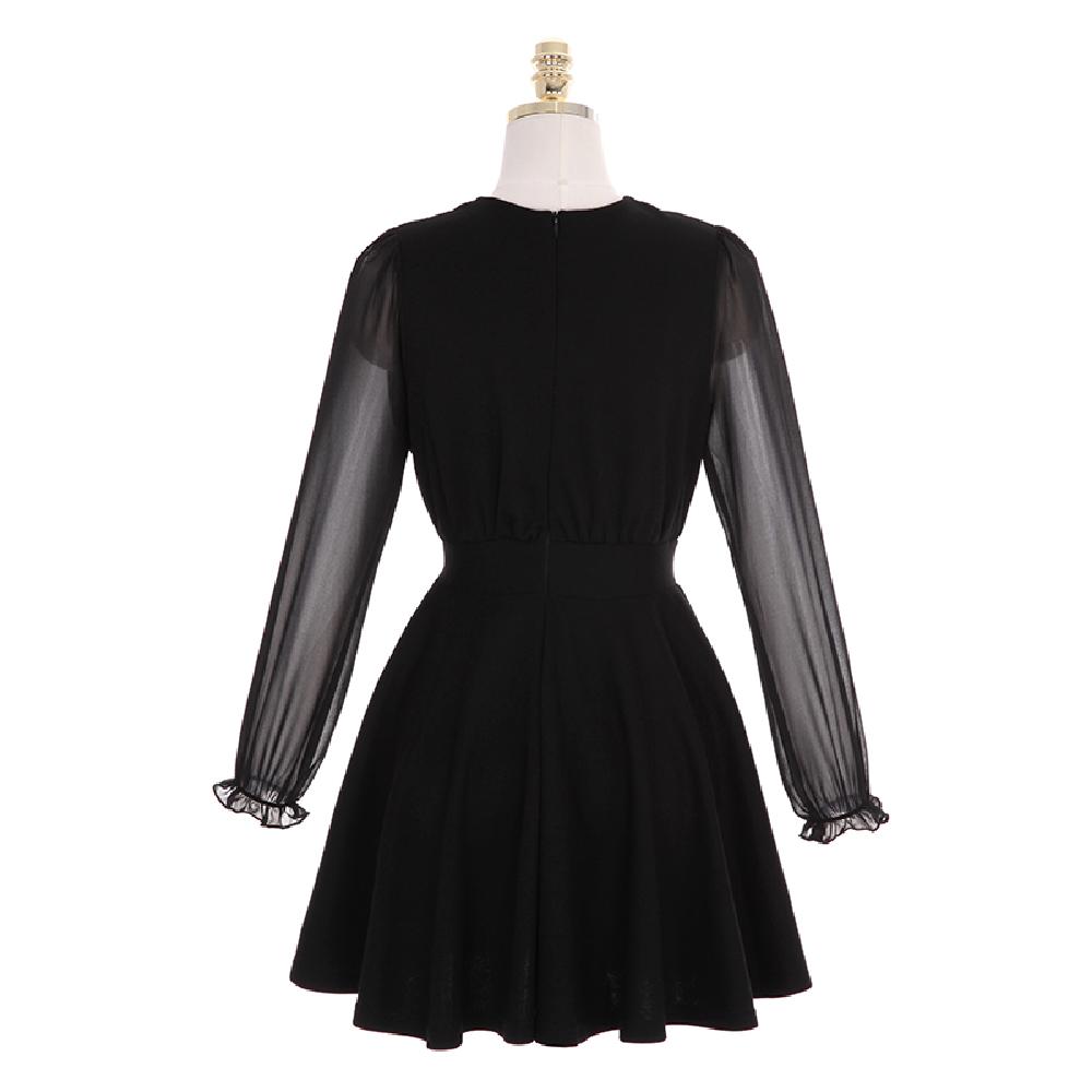 op4084 feminine silhouette chiffon sleeve span flare wrap dress