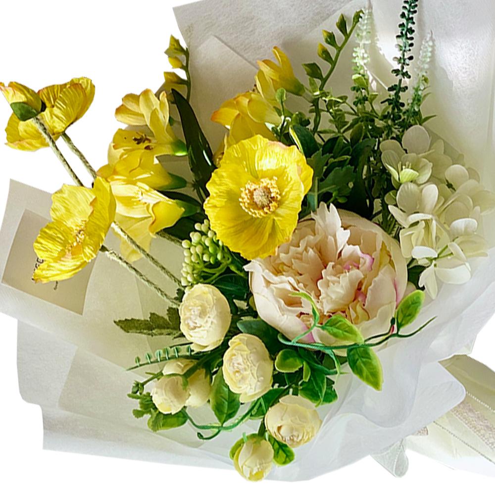 Artificial Poppy Bouquet  (White Yellow)