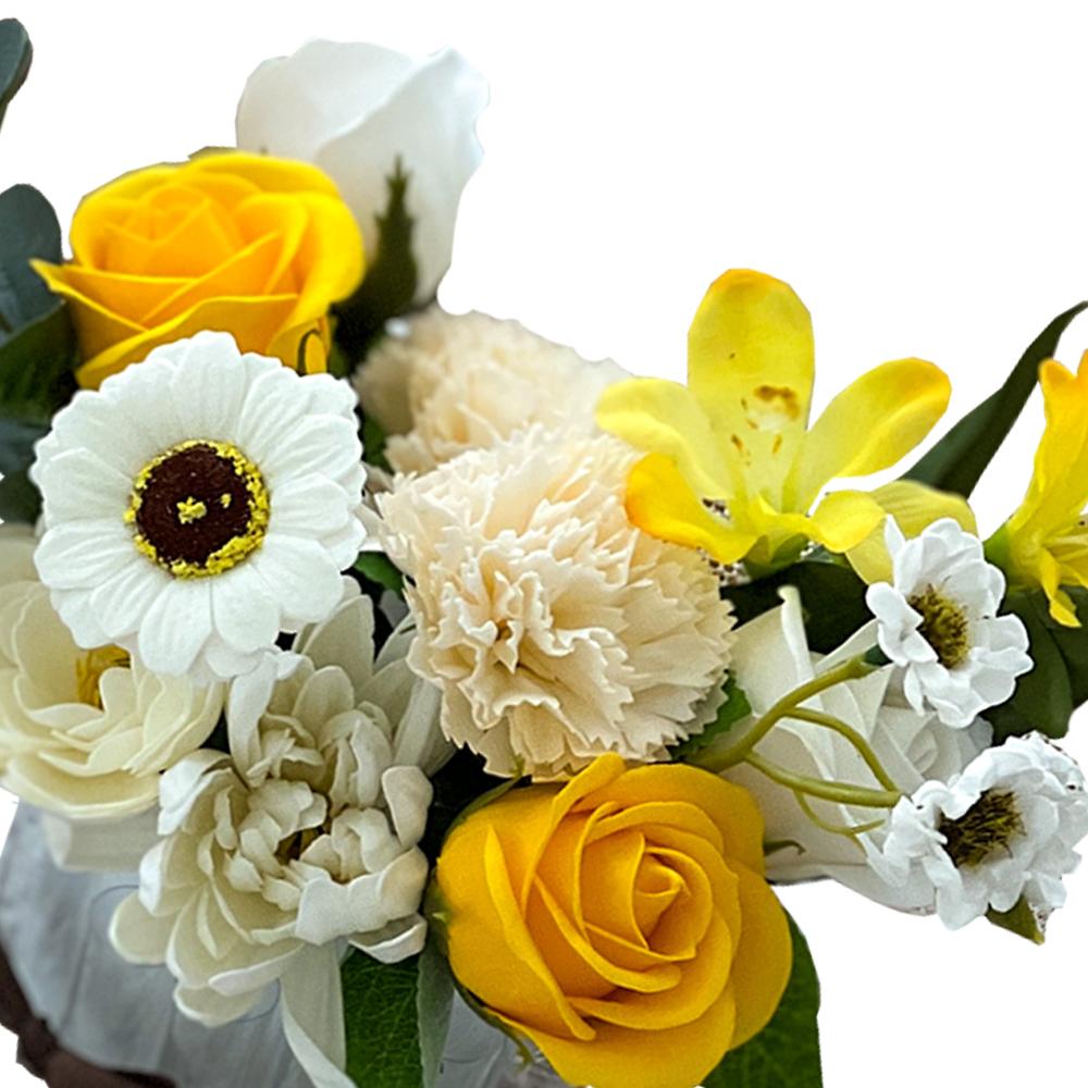  Soap Flower Carnations Center Piece  M (White Yellow)