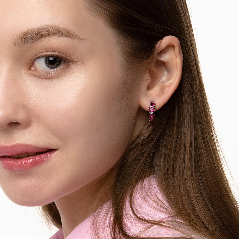 Round Volume Ruby Earrings ( S925 )