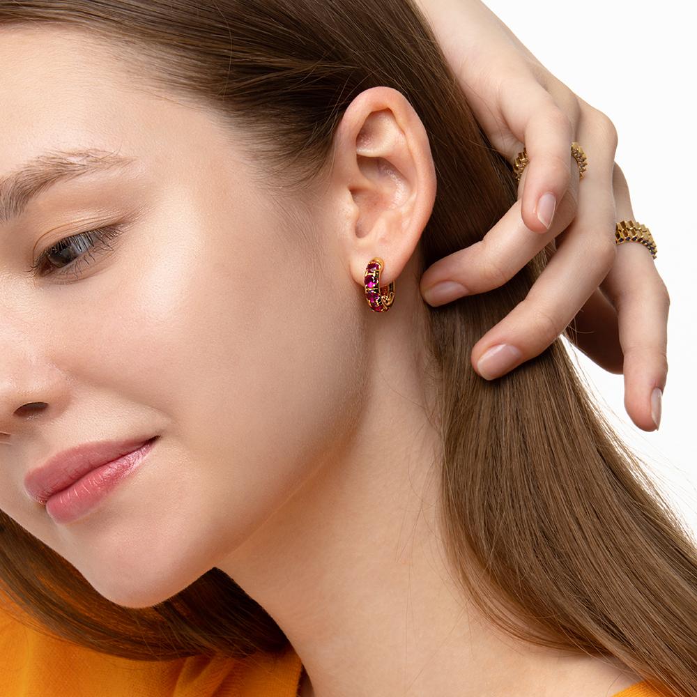 Round Volume Ruby Earrings ( S925 )