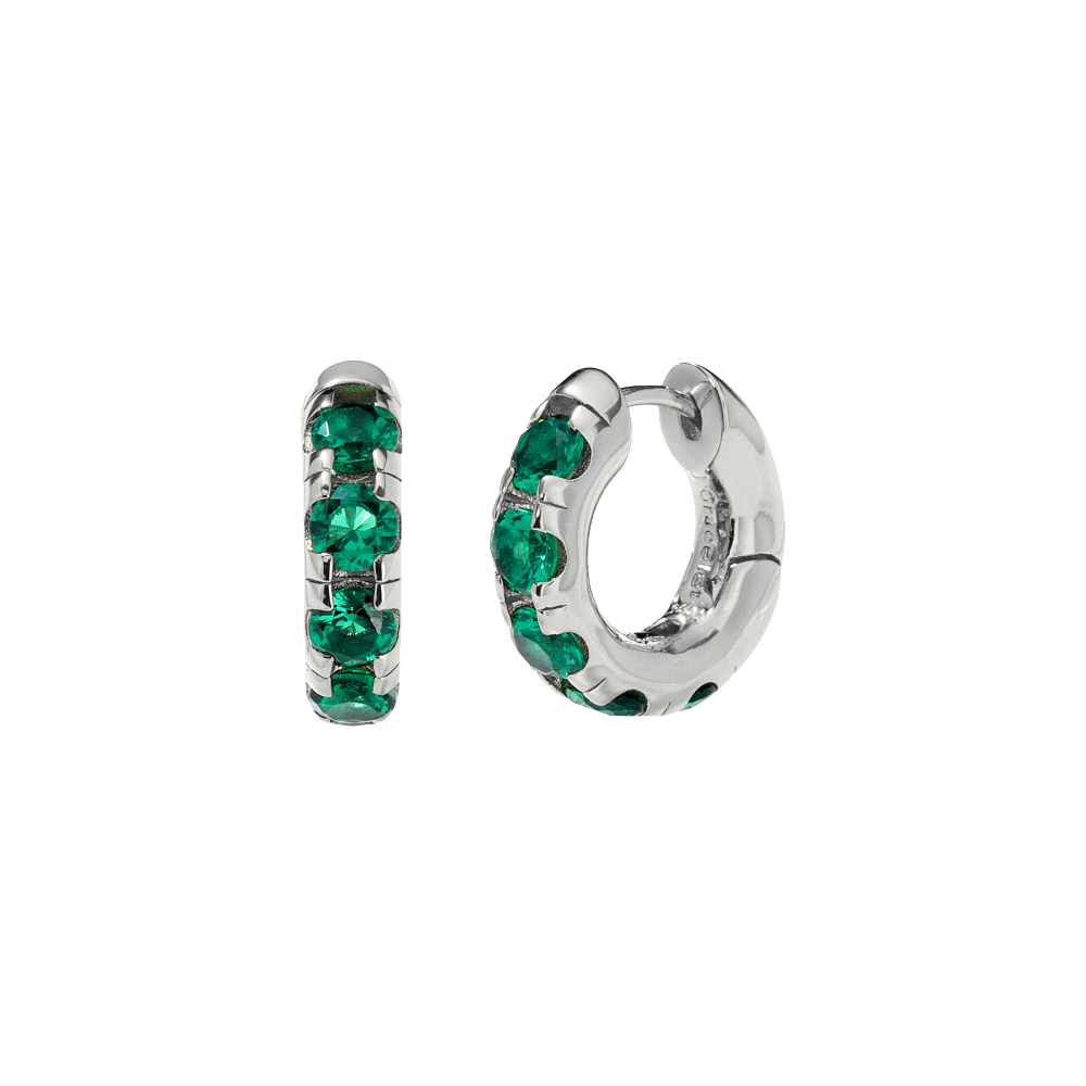Round Volume Emerald Earrings ( S925 )