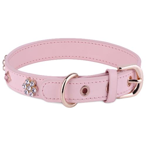 Cute_PU Leather Collar with Rhinestone Diamond