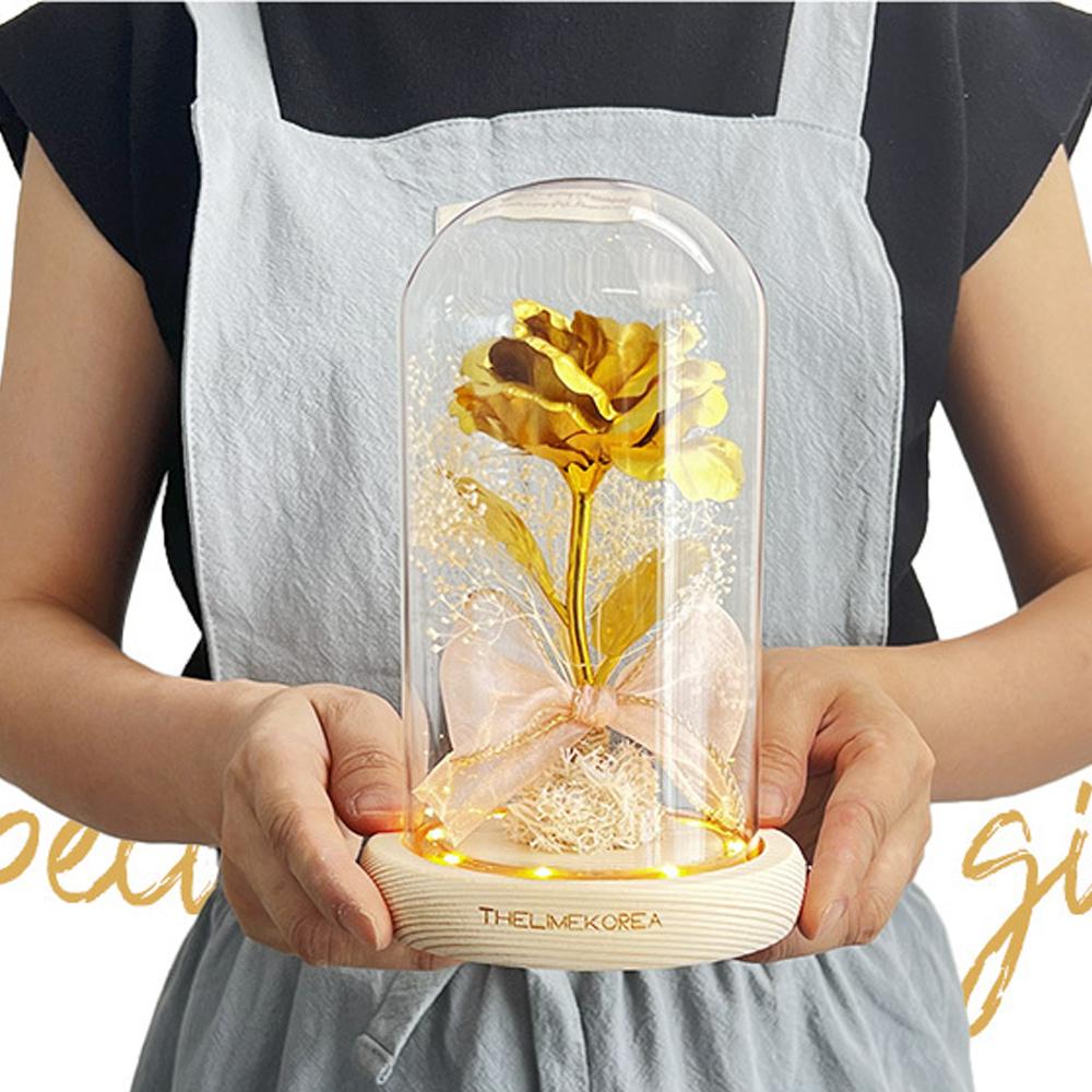 LED Gold Rose Glass Dome Mood Lamp Colorful Rose