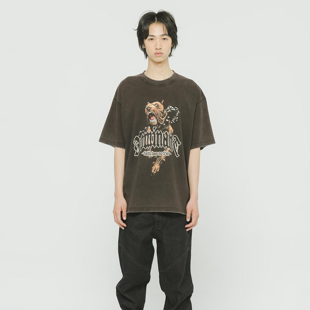 VINTAGE WASHING BULLDOG T-shirts BLACK